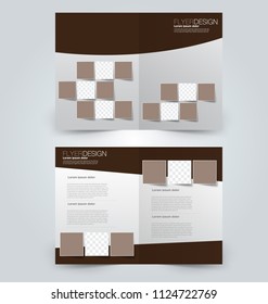 Fold brochure template. Flyer background design. Magazine or book cover, business report, advertisement pamphlet. Brown color. Vector illustration.