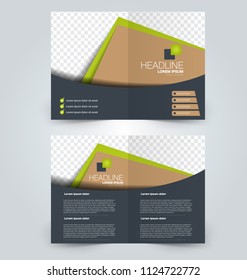 Fold brochure template. Flyer background design. Magazine or book cover, business report, advertisement pamphlet. Green and brown color. Vector illustration.
