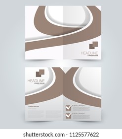 Fold brochure template. Flyer background design. Magazine or book cover, business report, advertisement pamphlet. Brown color. Vector illustration.