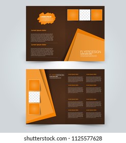 Fold brochure template. Flyer background design. Magazine or book cover, business report, advertisement pamphlet. Orange and brown color. Vector illustration.