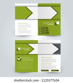 Fold brochure template. Flyer background design. Magazine or book cover, business report, advertisement pamphlet. Green color. Vector illustration.