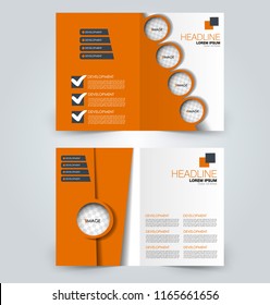 Fold brochure template. Flyer background design. Magazine or book cover, business report, advertisement pamphlet. Orange color. Vector illustration.