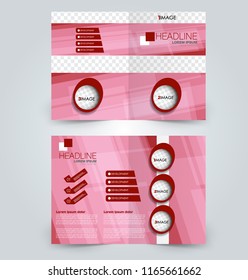 Fold brochure template. Flyer background design. Magazine or book cover, business report, advertisement pamphlet. Red color. Vector illustration.