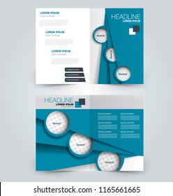 Fold brochure template. Flyer background design. Magazine or book cover, business report, advertisement pamphlet. Blue color. Vector illustration.