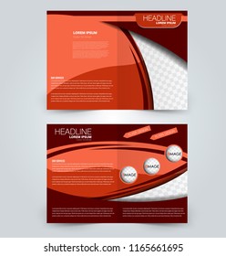 Fold brochure template. Flyer background design. Magazine or book cover, business report, advertisement pamphlet. Red color. Vector illustration.