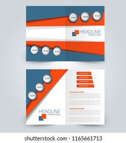 Fold brochure template. Flyer background design. Magazine or book cover, business report, advertisement pamphlet. Blue and orange color. Vector illustration.