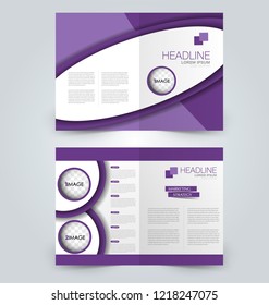 Fold brochure template. Flyer background design. Magazine or book cover, business report, advertisement pamphlet. Purple color. Vector illustration.