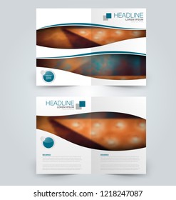 Fold brochure template. Flyer background design. Magazine or book cover, business report, advertisement pamphlet. Blue color. Vector illustration.