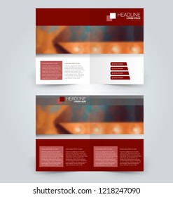 Fold brochure template. Flyer background design. Magazine or book cover, business report, advertisement pamphlet. Red color. Vector illustration.