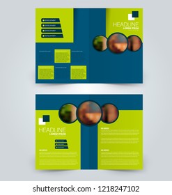 Fold brochure template. Flyer background design. Magazine or book cover, business report, advertisement pamphlet. Blue and green color. Vector illustration.