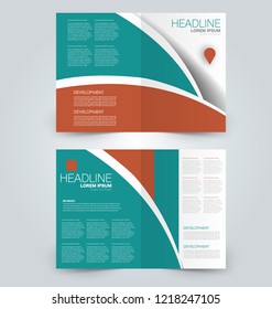 Fold brochure template. Flyer background design. Magazine or book cover, business report, advertisement pamphlet. Green and orange color. Vector illustration.