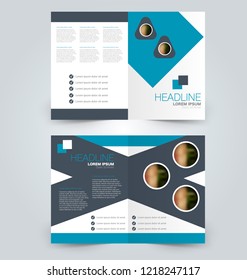 Fold brochure template. Flyer background design. Magazine or book cover, business report, advertisement pamphlet. Blue color. Vector illustration.