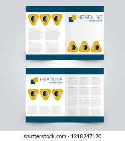 Fold brochure template. Flyer background design. Magazine or book cover, business report, advertisement pamphlet. Blue and yellow color. Vector illustration.