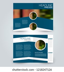 Fold brochure template. Flyer background design. Magazine or book cover, business report, advertisement pamphlet. Blue color. Vector illustration.