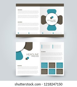 Fold brochure template. Flyer background design. Magazine or book cover, business report, advertisement pamphlet. Brown and blue color. Vector illustration.