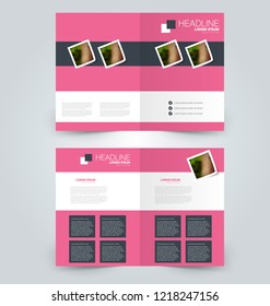 Fold brochure template. Flyer background design. Magazine or book cover, business report, advertisement pamphlet. Pink and grey color. Vector illustration.