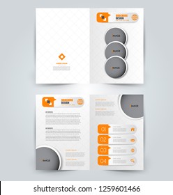 Fold brochure template. Flyer background design. Magazine or book cover, business report, advertisement pamphlet. Blue color. Vector illustration.