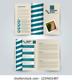 Fold brochure template. Flyer background design. Magazine or book cover, business report, advertisement pamphlet. Blue color. Vector illustration.