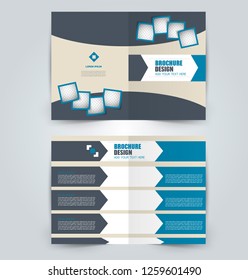 Fold brochure template. Flyer background design. Magazine or book cover, business report, advertisement pamphlet. Blue color. Vector illustration.