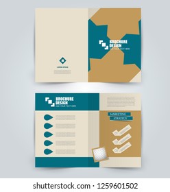 Fold brochure template. Flyer background design. Magazine or book cover, business report, advertisement pamphlet. Blue color. Vector illustration.