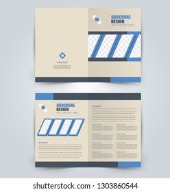 Fold brochure template. Flyer background design. Magazine or book cover, business report, advertisement pamphlet. Blue color. Vector illustration.