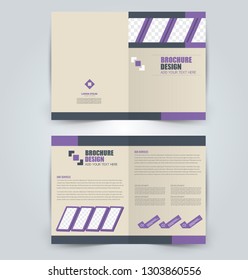 Fold brochure template. Flyer background design. Magazine or book cover, business report, advertisement pamphlet. Purple color. Vector illustration.