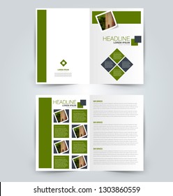 Fold brochure template. Flyer background design. Magazine or book cover, business report, advertisement pamphlet. Green color. Vector illustration.