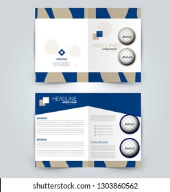 Fold brochure template. Flyer background design. Magazine or book cover, business report, advertisement pamphlet. Blue color. Vector illustration.