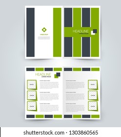 Fold brochure template. Flyer background design. Magazine or book cover, business report, advertisement pamphlet. Green color. Vector illustration.