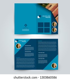 Fold brochure template. Flyer background design. Magazine or book cover, business report, advertisement pamphlet. Blue color. Vector illustration.