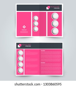 Fold brochure template. Flyer background design. Magazine or book cover, business report, advertisement pamphlet. Pink color. Vector illustration.