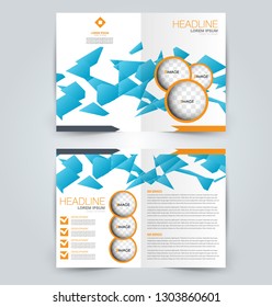 Fold brochure template. Flyer background design. Magazine or book cover, business report, advertisement pamphlet. Orange and blue color. Vector illustration.