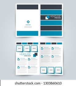 Fold brochure template. Flyer background design. Magazine or book cover, business report, advertisement pamphlet. Blue color. Vector illustration.