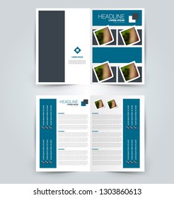 Fold brochure template. Flyer background design. Magazine or book cover, business report, advertisement pamphlet. Blue color. Vector illustration.