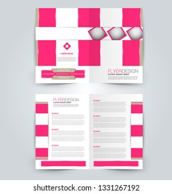 Fold brochure template. Flyer background design. Magazine or book cover, business report, advertisement pamphlet. Pink color. Vector illustration.