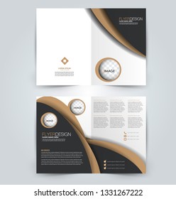 Fold brochure template. Flyer background design. Magazine or book cover, business report, advertisement pamphlet. Black and brown color. Vector illustration.
