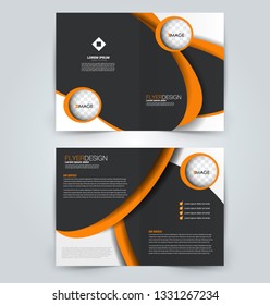 Fold brochure template. Flyer background design. Magazine or book cover, business report, advertisement pamphlet. Black and orange color. Vector illustration.