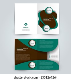Fold brochure template. Flyer background design. Magazine or book cover, business report, advertisement pamphlet. Green and brown color. Vector illustration.