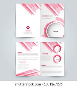 Fold brochure template. Flyer background design. Magazine or book cover, business report, advertisement pamphlet. Pink color. Vector illustration.