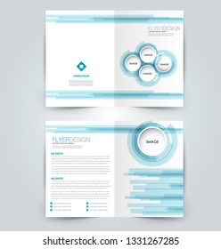 Fold brochure template. Flyer background design. Magazine or book cover, business report, advertisement pamphlet. Blue color. Vector illustration.