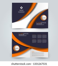 Fold brochure template. Flyer background design. Magazine or book cover, business report, advertisement pamphlet. Blue and orange color. Vector illustration.