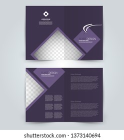 Fold brochure template. Flyer background design. Magazine or book cover, business report, advertisement pamphlet. Purple color. Vector illustration.
