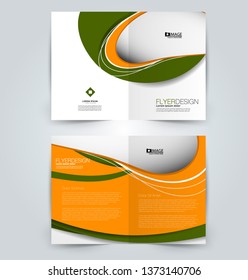 Fold brochure template. Flyer background design. Magazine or book cover, business report, advertisement pamphlet. Green and orange color. Vector illustration.