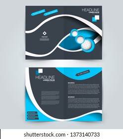 Fold brochure template. Flyer background design. Magazine or book cover, business report, advertisement pamphlet. Blue and grey color. Vector illustration.