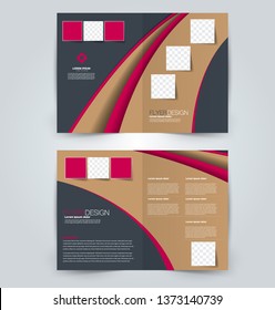 Fold brochure template. Flyer background design. Magazine or book cover, business report, advertisement pamphlet. Grey, pink, and brown color. Vector illustration.