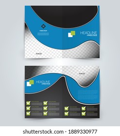 Fold brochure template. Flyer background design. Magazine or book cover, business report, advertisement pamphlet. Blue and green color. Vector illustration.