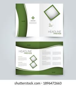 Fold brochure template. Flyer background design. Magazine or book cover, business report, advertisement pamphlet. Green color. Vector illustration.