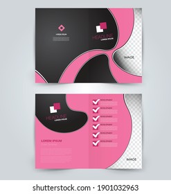 Fold brochure template. Flyer background design. Magazine or book cover, business report, advertisement pamphlet. Pink and black color. Vector illustration.