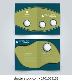 Doblar plantilla de folleto. Diseño de fondo de volante. Portada de revista o libro, informe de negocios, folleto publicitario. Azul y verde. Ilustración vectorial.