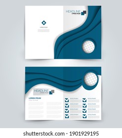 Doblar plantilla de folleto. Diseño de fondo de volante. Portada de revista o libro, informe de negocios, folleto publicitario. Color azul. Ilustración vectorial.